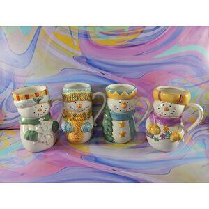 Set of 4 Baoxin "Noel" Snowman Holiday Mugs, White/Blue, 6.5'' Tall